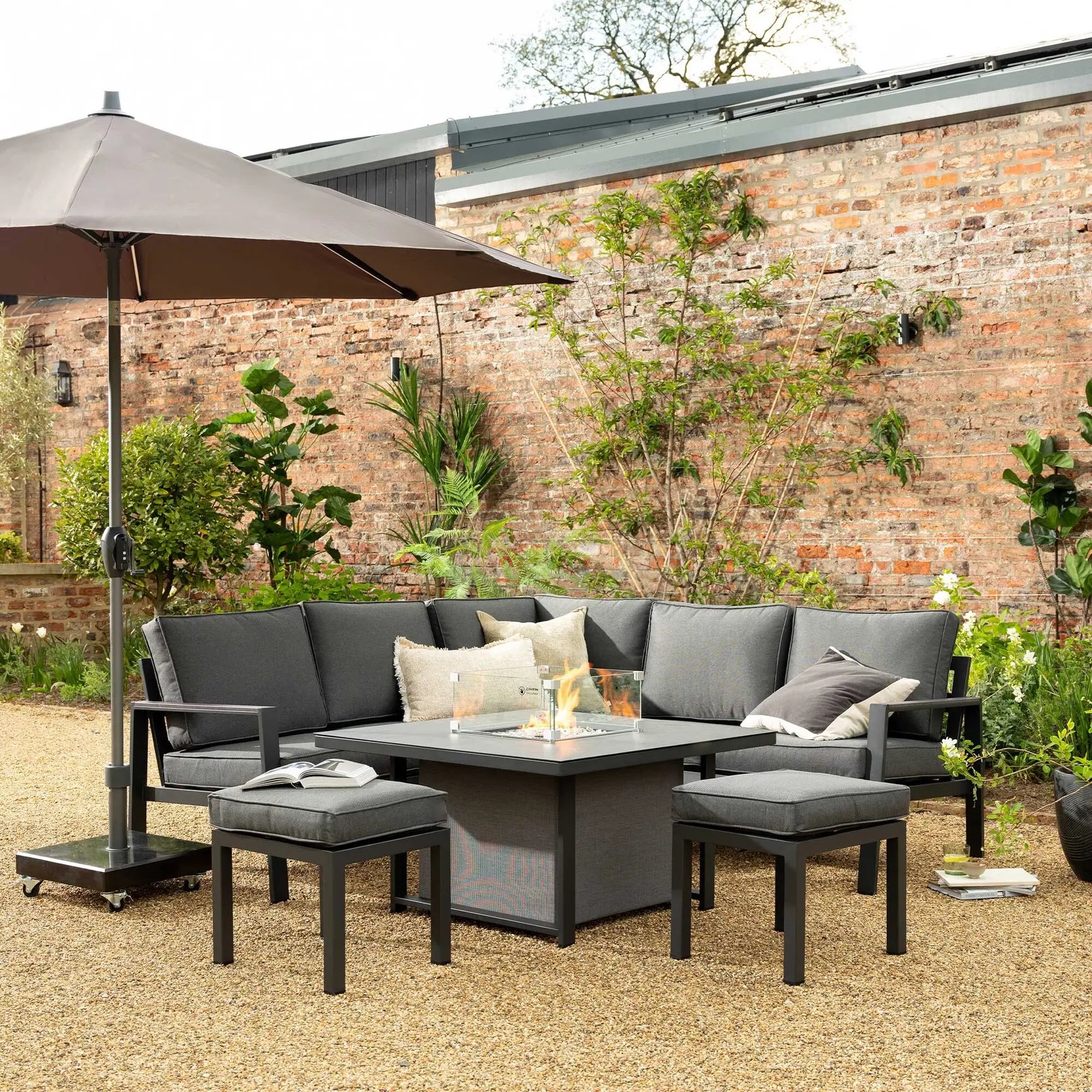 Dark Grey Garden Corner Set with Rising Firepit