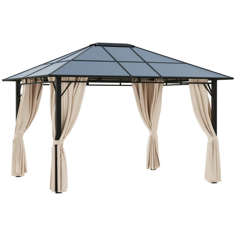 Outsunny 10' x 12' Hardtop Gazebo – Blue, Dark Brown & Off-White