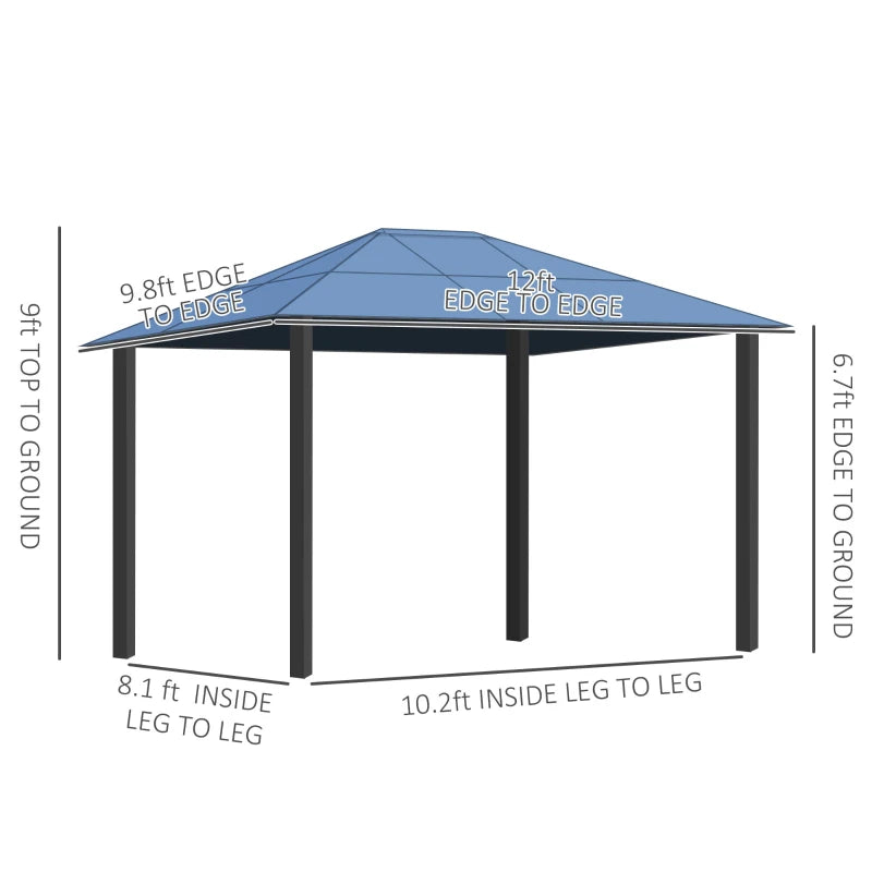 Outsunny 10' x 12' Hardtop Gazebo – Blue, Dark Brown & Off-White