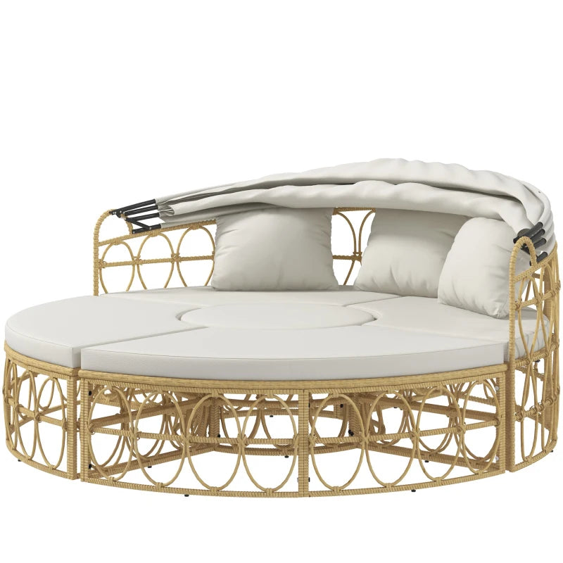 Outsunny Round Outdoor Daybed Set with Retractable Canopy – Natural/Cream White