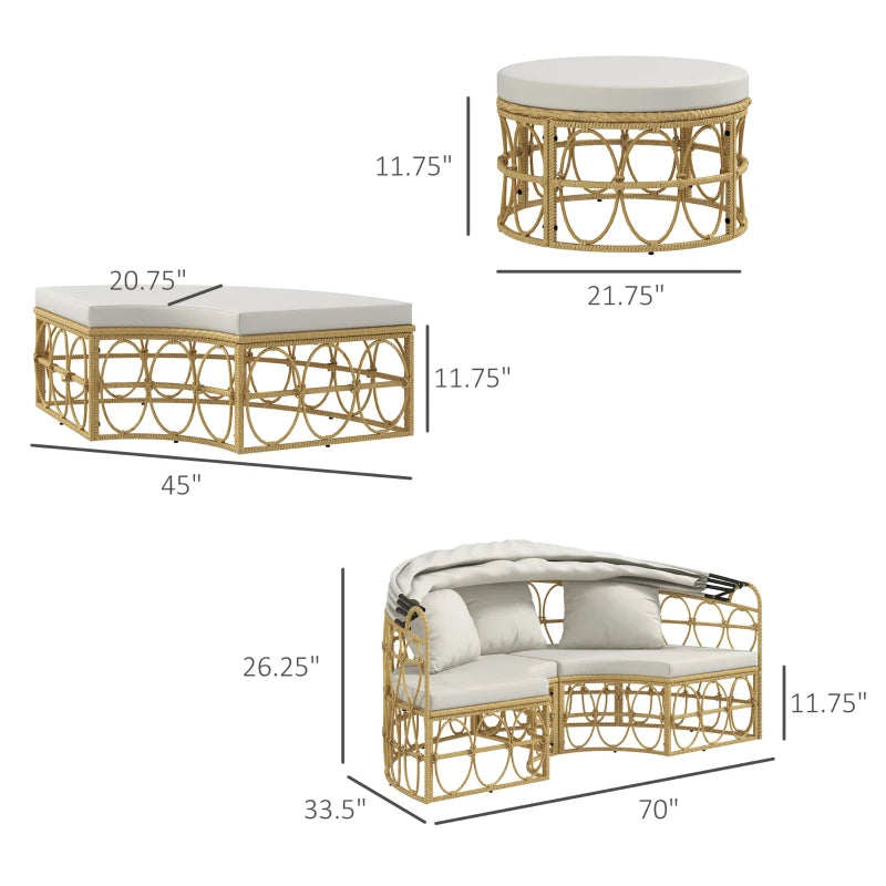 Outsunny Round Outdoor Daybed Set with Retractable Canopy – Natural/Cream White