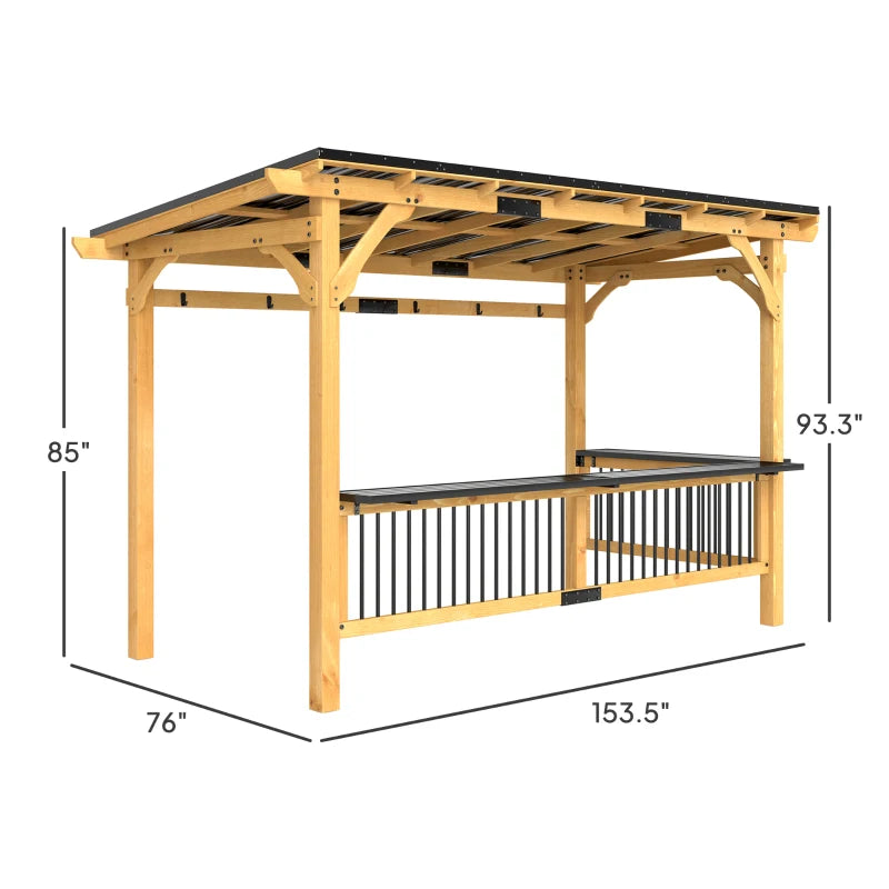 Outsunny 13' x 6' Wooden BBQ Grill Gazebo – Metal Roof