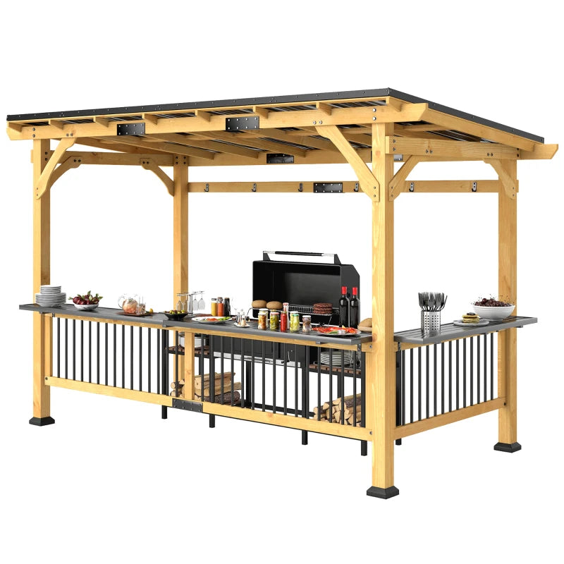 Outsunny 13' x 6' Wooden BBQ Grill Gazebo – Metal Roof